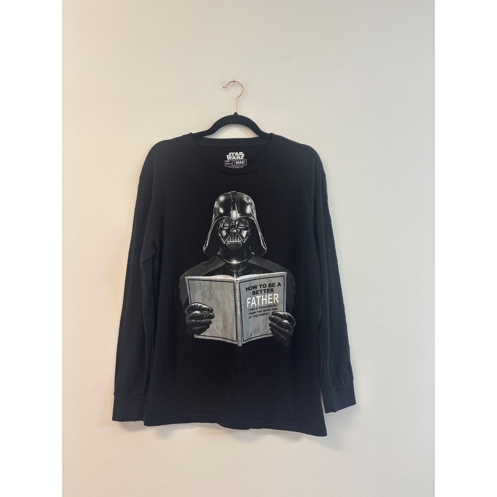 Star Wars Shirt Men Medium Black Tee Darth Vader Long Sleeve Retro Y2K Book Nerd
